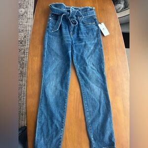 7 For All Mankind Straight Leg Blue Jeans with Tie Waist